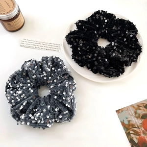 Korean Style Large Sequin Velvet Scrunchie Shiny Hair Tie Elegant Hair Rope Elastic Hair Band For Women Party Accessories