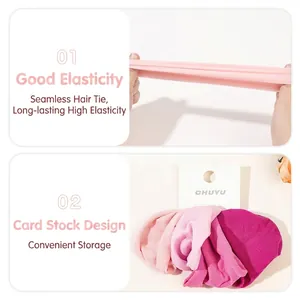 Pack of 4 high elasticity seamless wide towel hair ties in gradient pink colors