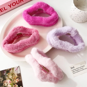 Furry cloud hair claw clips in four plush pink and purple shades for autumn and winter