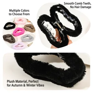 Large plush cloud shark hair claw clip in soft black faux fur for autumn winter styling