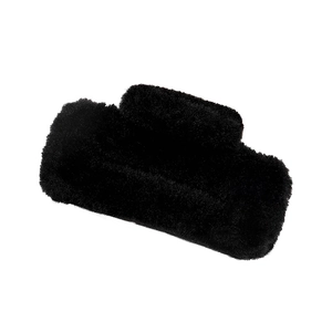 Elegant black plush square hair claw clip for women featuring fuzzy faux fur design