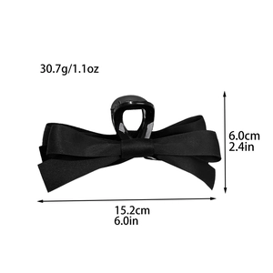 Grande pince à cheveux avec nœud en satin noir pour femme avec ses dimensions
