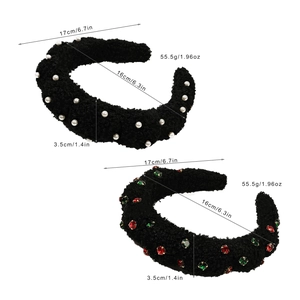 Faux fur cloud headband set with pearls and colorful rhinestones for high cranial top