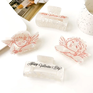 Saint Valentin Ange Cupidon Pince À Cheveux Acrylique Blanc Künstliche Perle Pince Crabe Pour Femmes Filles Cadeau Romantique