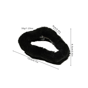 Large black plush faux fur cloud claw clip for hair with weight and size measurements