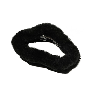Large black plush cloud hair claw clip for women made of soft faux fur for winter styling