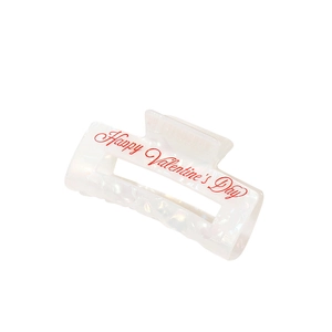 Pince à cheveux nacrée en forme d'aile d'ange avec texte Happy Valentine's Day rouge