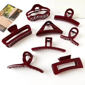 Grande Pince à Cheveux Brillante Bordeaux Minimaliste Rouge Foncé Géométrique Pince Requin Accessoires Cheveux Femme