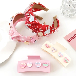 Serre-tête Noué Cœur Saint-Valentin Rose Rouge Bord Large en Tissu Avec Strass et Künstliche Perles Pince à Cheveux pour Femmes