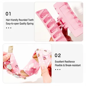 Serre-tête noué rose imprimé cœur et pince à cheveux mate avec détails de perles et strass