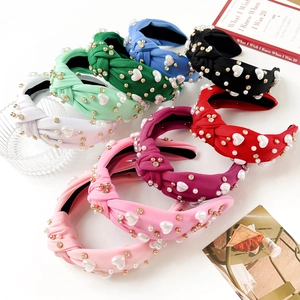 Strass Herz Künstliche Perle Geknotetes Breites Stoff Stirnband Retro Elegante Haarband Für Damen Mode Haarschmuck Geschenk