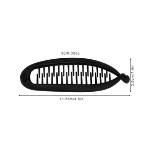 Matte black banana hair clip for ponytail styling with dense comb teeth, 4.5 inch length