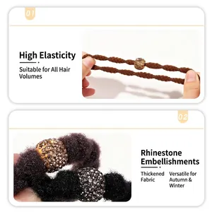 High elastic plush hair ring set with crystal ball accents in various autumn colors