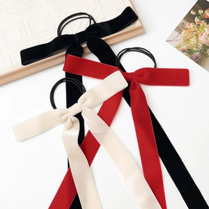 Velvet bow hair scrunchies set in black, red and beige for girls daily hair styling