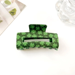 Pince à cheveux rectangulaire avec motifs trèfle vert pour la Saint-Patrick bijoux