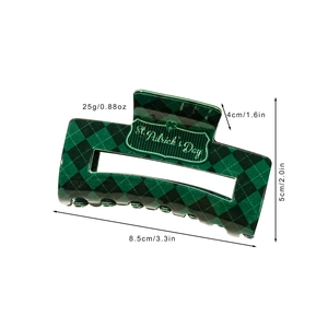 Pince à cheveux motif damier vert St. Patrick avec trèfles et dimensions du produit