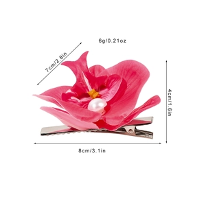 Pink orchid flower hair clip with white pearl detail on a white background 8cm size