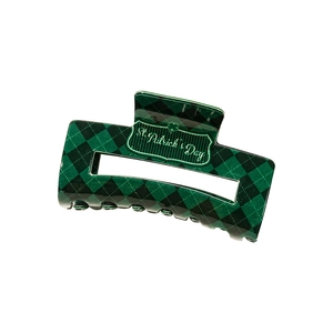 Pince à cheveux Saint-Patrick rectangulaire avec motif à carreaux verts et trèfles