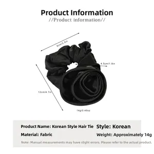 Detail showing dimensions of the black satin rose scrunchie with 12cm outer diameter size