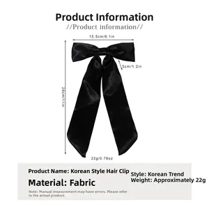 Detaillierte Größenangaben für die schwarze Satin-Haarschleife mit langen Bändern