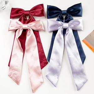 Elegante Satin Schleife Haarspange Mit Langem Streamer Französischer Stil Handgemachte Feder Entenschnabelclip Süße Schleife Haarschmuck Für Damen