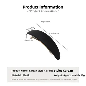 Mesure détaillée de la barrette ovale noir mat avec des dimensions de 8,5 cm de long
