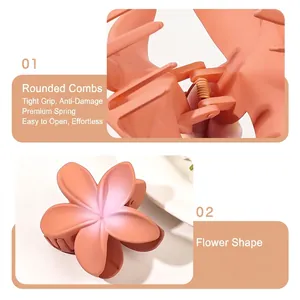 Matte plumeria flower hair claw clip with rounded teeth and sturdy metal spring