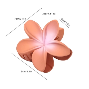 Matte gradient frangipani flower hair claw clip with detailed size dimensions