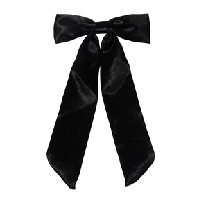 Eleganter schwarzer Satin-Schleifen-Haarclip mit langen Bändern für einen süßen Look