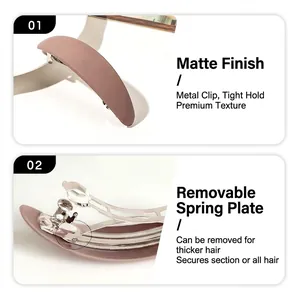Barrette ovale mate couleur pâte de haricot avec intérieur ajustable pour cheveux fins ou épais