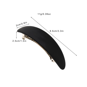 Barrette ovale noire mate avec dimensions et fermeture en métal argenté