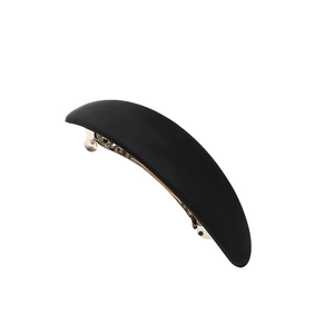 Barrette à cheveux ovale noire mate minimaliste avec boucle à ressort argentée