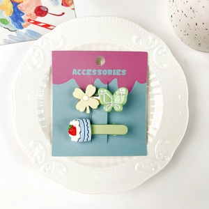 Détails de jolies barrettes en résine en forme de fleur, papillon et gâteau rose