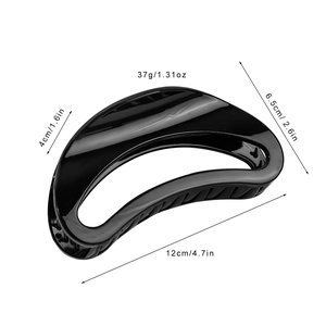 Glossy black large crescent hair claw clip with cutout design, 12cm length for thick hair