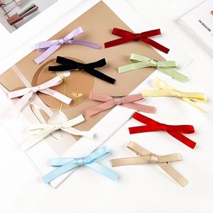 Sweet Satin Ribbon Bowknot Hair Clip For Women Handmade Duckbill Clip Balletcore Style Side Fringe Clip Hair Accessory