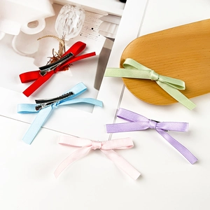 Five assorted colors of ribbon bow hair clips set for women in elegant ballet style