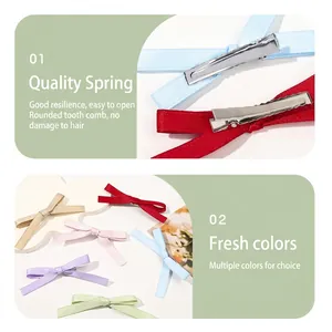 Sweet ballet style satin bow hair clips in various colors with high quality metal duckbill spring