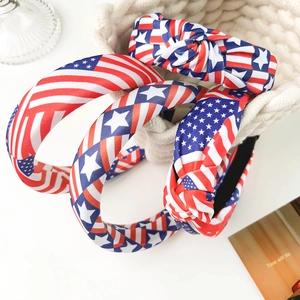 Serre-tête Patriotique Drapeau Américain Jour de l'Indépendance Étoiles et Rayures Nœud Éponge pour Cheveux Fête Célébration Femme