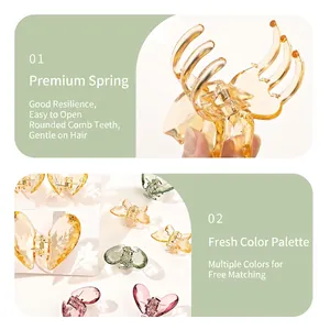 Translucent butterfly hair claw clips in various colors with high-elasticity metal springs
