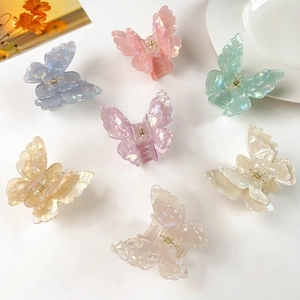 Elegant Double Layer Iridescent Butterfly Hair Claw Clip Acrylic Rhinestone Styling Hairpin Hair Accessories For Women