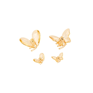 Transparent butterfly hair claw clip set in amber yellow with resin crystal finish