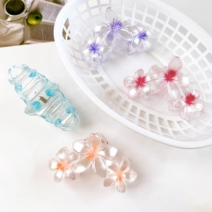 Set di fermagli per capelli a forma di fiori sfumati e clip rettangolare azzurra