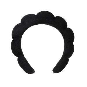 Thick black sponge cloud headband with wavy edges for face washing and daily hair styling