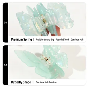 Iridescent butterfly hair claw clip with colorful wings and durable metal spring