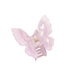 Iridescent 3D butterfly hair claw clip with double-layered wings and pearlescent finish