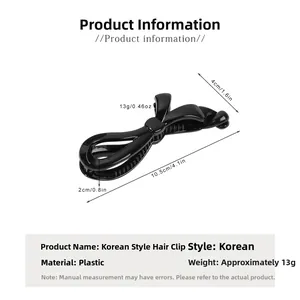 Dimensions détaillées de la pince banane nœud noir brillant, longueur 10,5 cm et largeur 4 cm