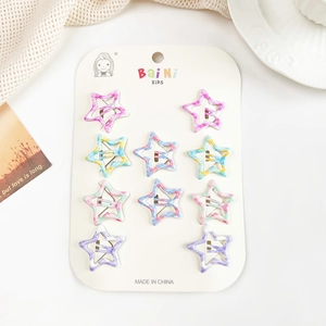 Lot de 10 barrettes BB en forme d'étoile avec motifs à carreaux colorés sur carte