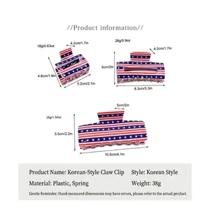 Size specifications of USA flag acrylic hair claws in small, medium and large sizes