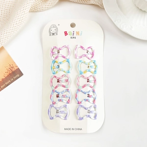 Lot de 10 barrettes à nœuds à carreaux pour enfants sur carte avec motifs colorés