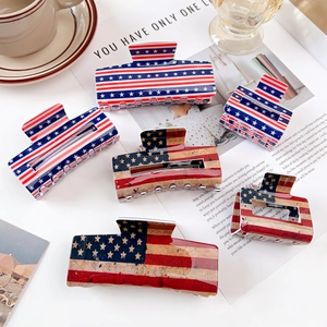 Patriotic US Flag Shark Hair Clip Acrylic Stars And Stripes Hair Jaw Clamp Vintage Independence Day Headwear For Women